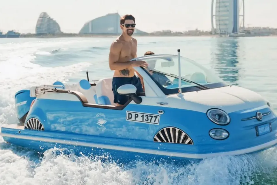 X101 Fiat 500 boat at Vida Creek, Dubai
