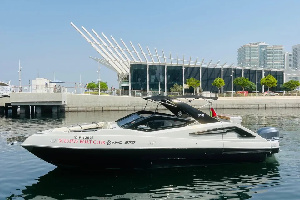 X98 NHD 27O boat at Dubai Harbour, Dubai